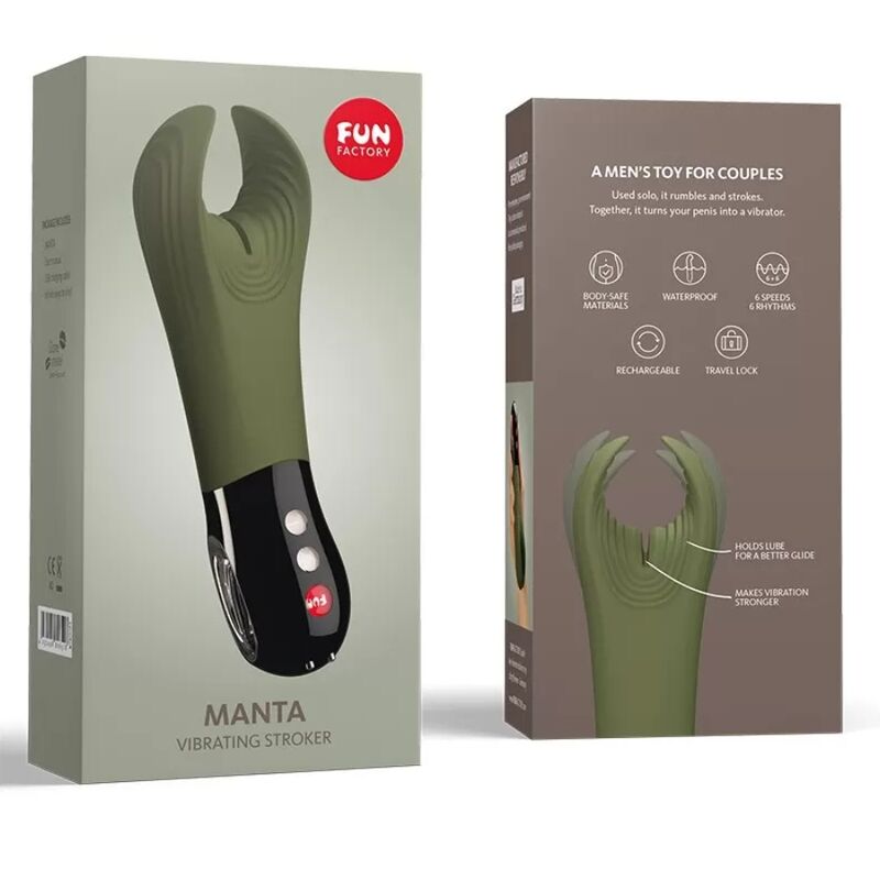 FUN FACTORY - MANTA MASTURBATOR VIBRATOR DEEP MOSS GREEN &amp; BLACK