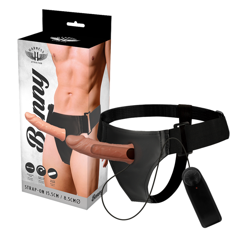 HARNESS ATTRACTION - HOLLOW BENNY HARNESS WITH VIBRATOR 15 CM -OR- 4.5 CM