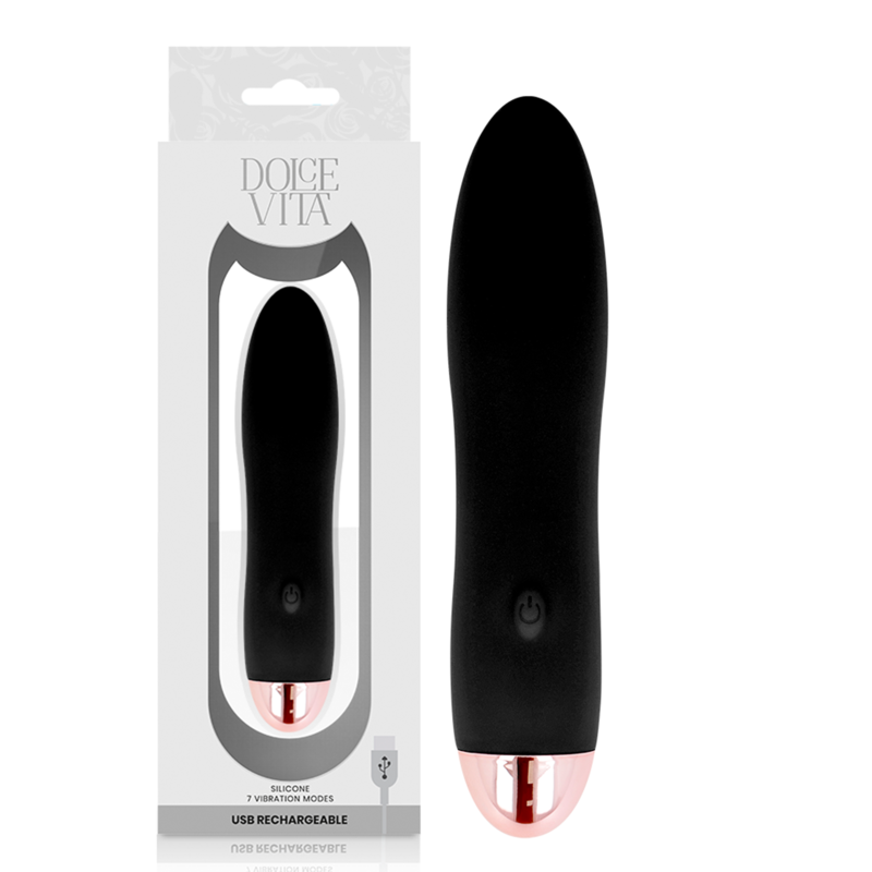 DOLCE VITA - FOUR BLACK 7 SPEEDS RECHARGEABLE VIBRATOR