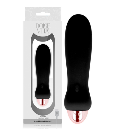 DOLCE VITA - FIVE BLACK RECHARGEABLE VIBRATOR 7 SPEEDS