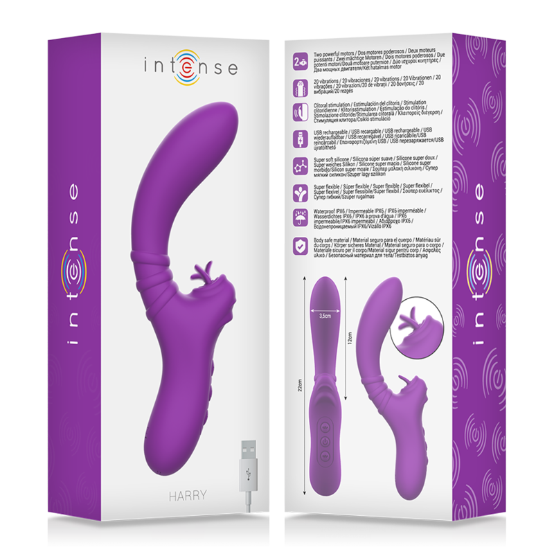 INTENSE - HARRY FLEXIBLE VIBRATOR WITH PURPLE TONGUE