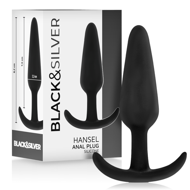 BLACK&amp;SILVER - HANSEL SILICONE ANAL PLUG WITH HANDLE SMALL