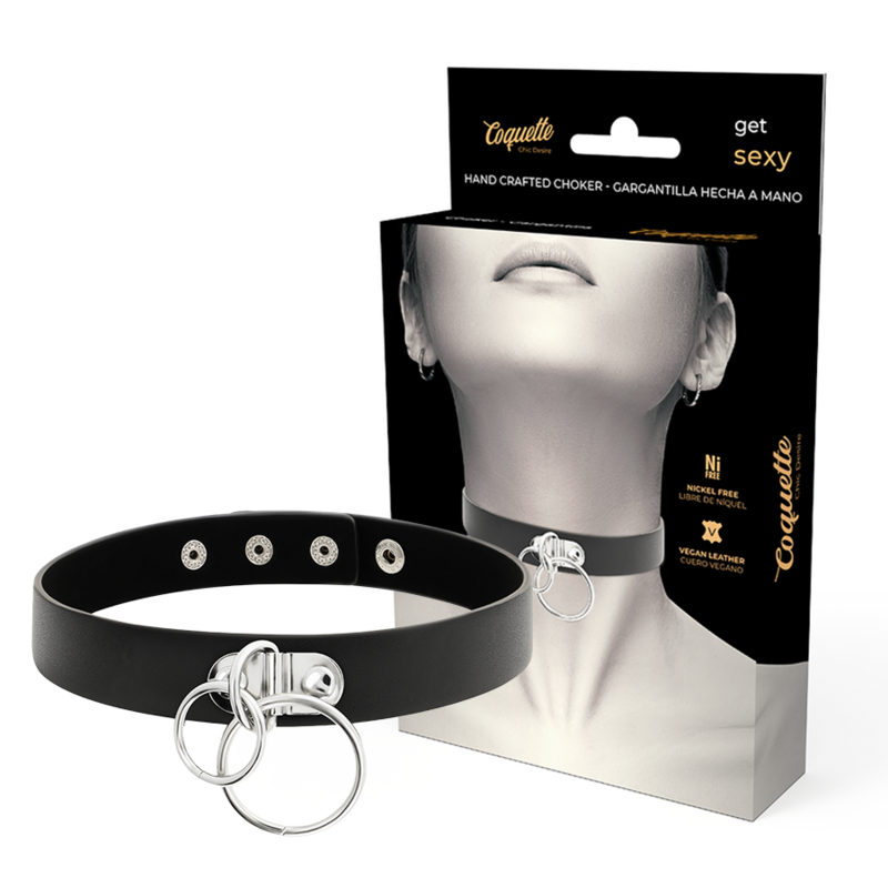 COQUETTE CHIC DESIRE - DOUBLE RING VEGAN LEATHER CHOKER