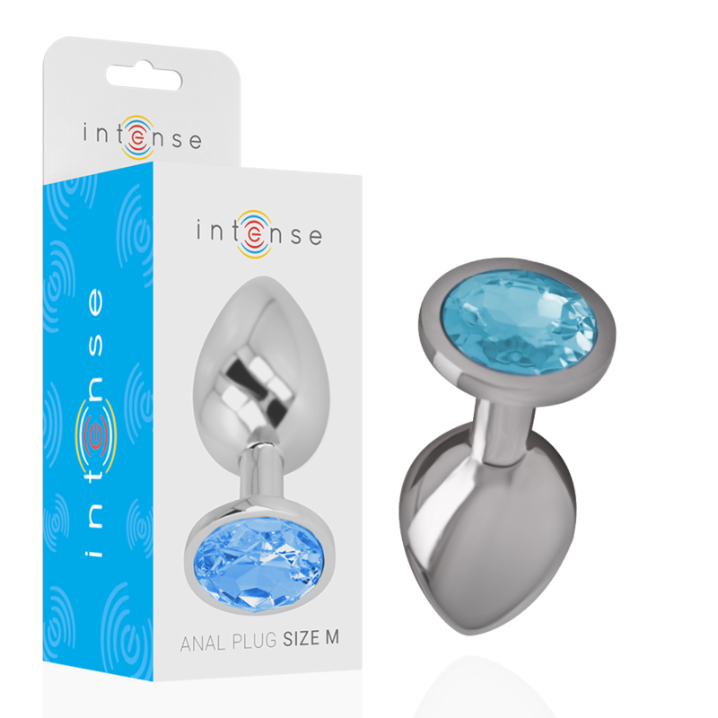 INTENSE - METAL ALUMINUM ANAL PLUG WITH BLUE CRYSTAL SIZE M