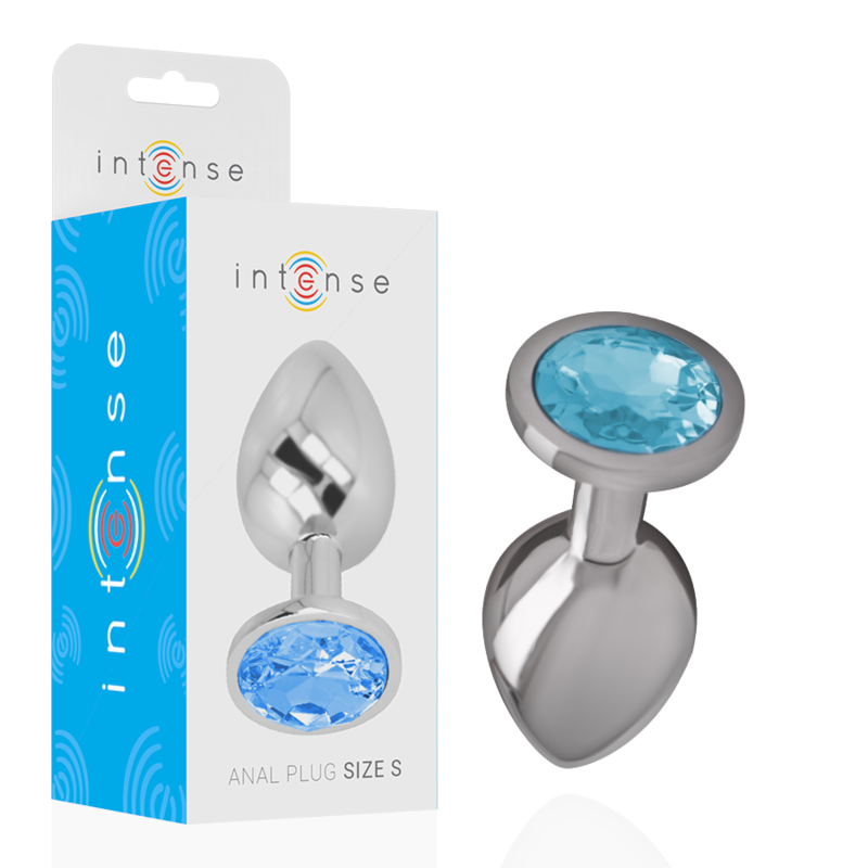 INTENSE - METAL ALUMINUM ANAL PLUG WITH BLUE CRYSTAL SIZE S