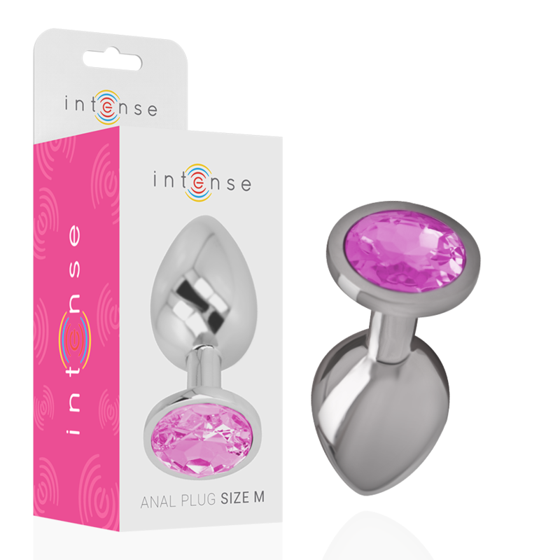 INTENSE - METAL ALUMINUM ANAL PLUG WITH PINK CRYSTAL SIZE M