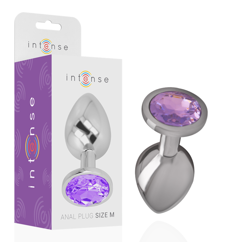 INTENSE - METAL ALUMINUM ANAL PLUG WITH VIOLET CRYSTAL SIZE M