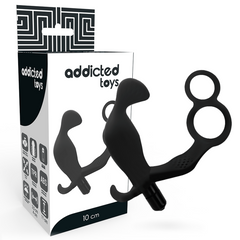 ADDICTED TOYS - ANAL PLUG WITH DOUBLE RING PENIS AND TESTICLES BLACK