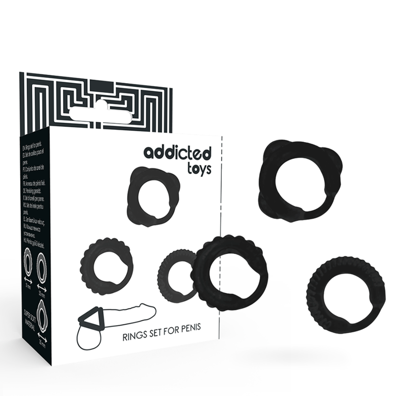 ADDICTED TOYS - SET 3 ANILLOS PENE NEGRO