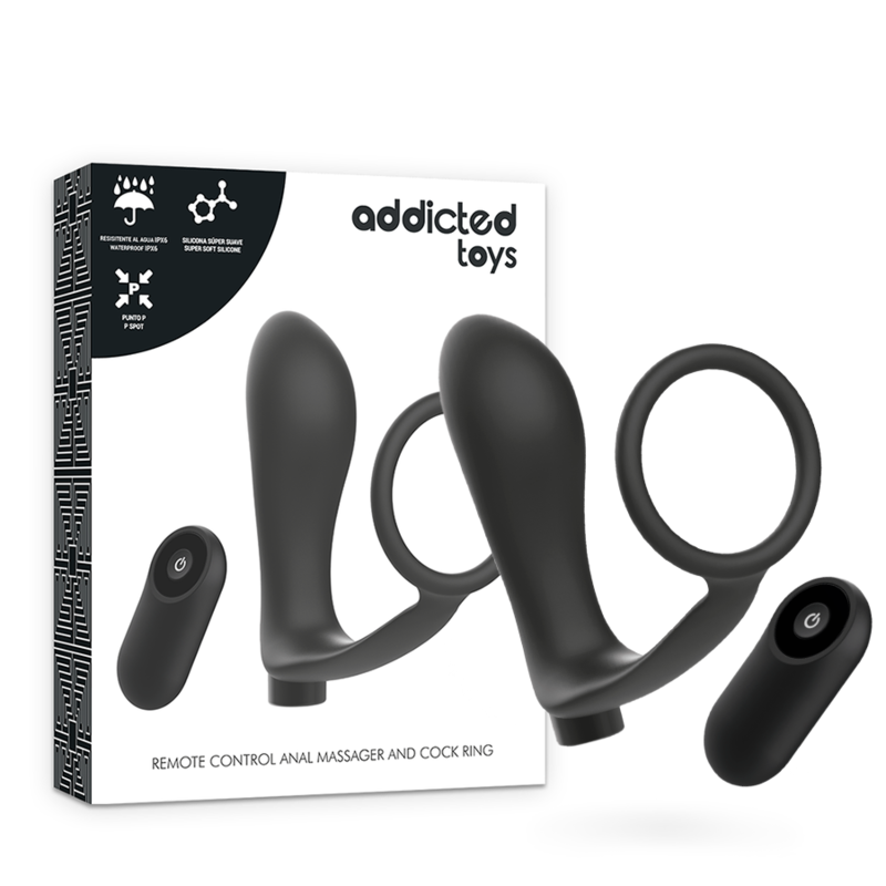 ADDICTED TOYS - BLACK REMOTE CONTROLLED ANAL PLUG RECHARGEABLE PENIS RING