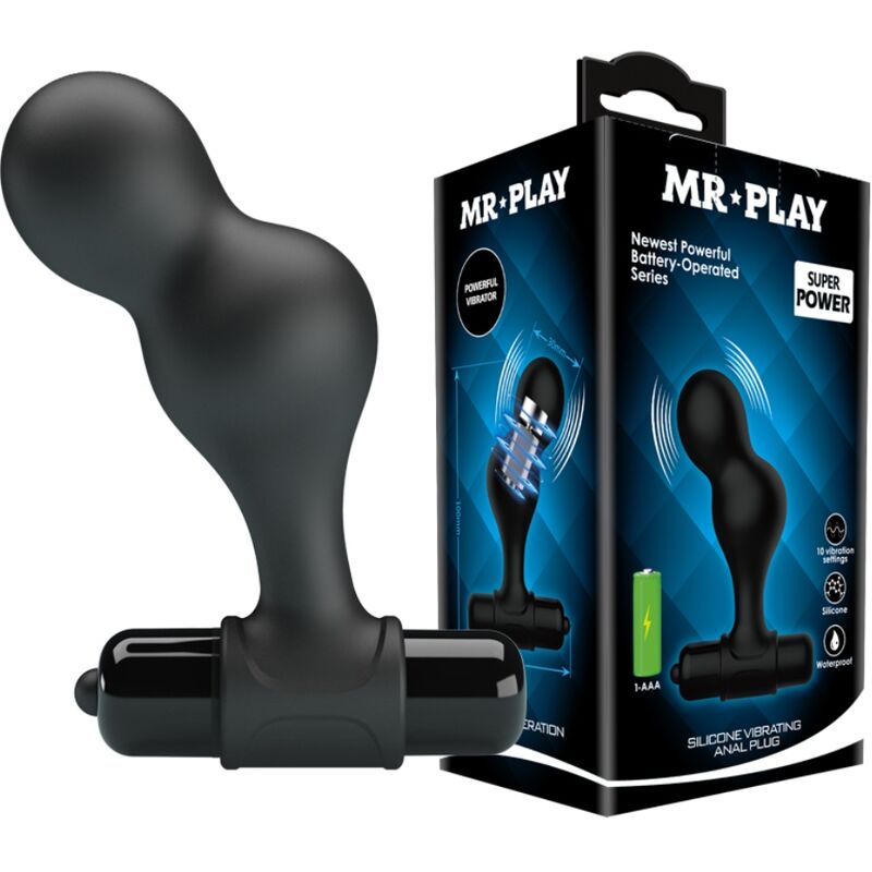 MR PLAY - BLACK SILICONE VIBRATING ANAL PLUG