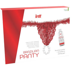 INTT RELEASES - RED BRAZILIAN PANTY WITH PEARLS AND LUBRICATING GEL 50 ML