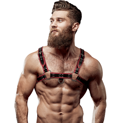 FETISH SUBMISSIVE ATTITUDE - ECO-LEATHER CHEST HARNESS FOR MEN BLACK/RED