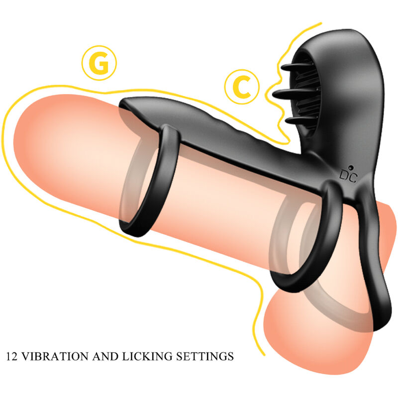 PRETTY LOVE - JAMMY PENIS SLEEVE 12 VIBRATIONS WITH RECHARGEABLE TONGUE SILICONE