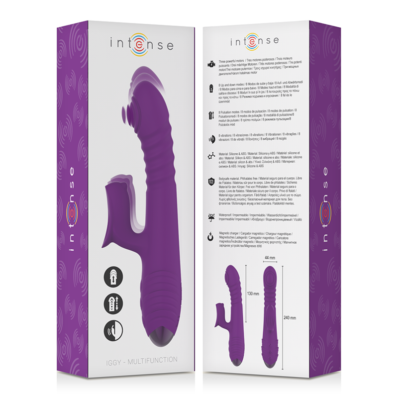 INTENSE - IGGY UP &amp; DOWN RECHARGEABLE MULTIFUNCTION VIBRATOR WITH PURPLE CLITORIS STIMULATOR