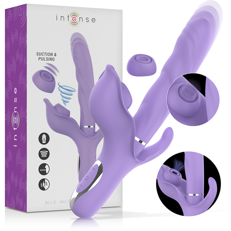 INTENSE - BILLIE MULTIFUNCTION VIBRATOR RECHARGEABLE SUCTIONER WITH PURPLE PUSH BUTTON