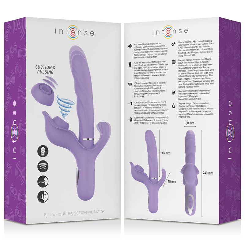 INTENSE - BILLIE MULTIFUNCTION VIBRATOR RECHARGEABLE SUCTIONER WITH PURPLE PUSH BUTTON