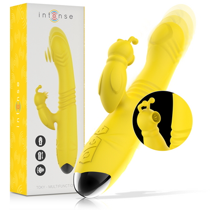 INTENSE - TOKY RECHARGEABLE MULTIFUNCTION VIBRATOR UP &amp; DOWN WITH CLITORIS STIMULATOR YELLOW