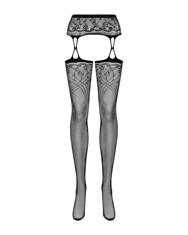 OBSESSIVE - S206 BLACK STOCKINGS WITH GARTER BELT S/M/L