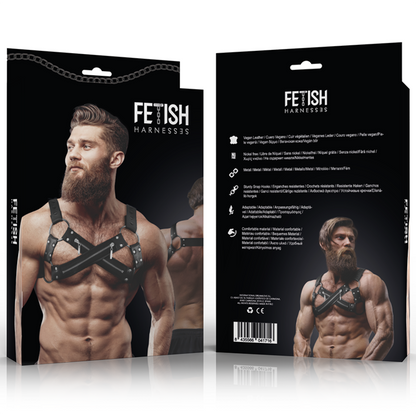 FETISH SUBMISSIVE ATTITUDE - ADJUSTABLE NEOPRENE CROSS CHEST BULLDOG HARNESS WITH ZIPPERS FOR MEN