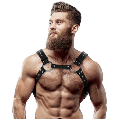 FETISH SUBMISSIVE ATTITUDE - MEN'S STUDDED ECO-LEATHER CHEST HARNESS