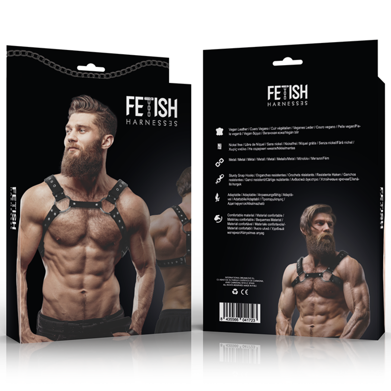 FETISH SUBMISSIVE ATTITUDE - MEN'S STUDDED ECO-LEATHER CHEST HARNESS