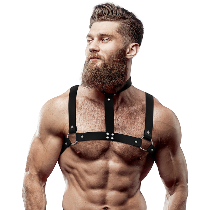 FETISH SUBMISSIVE ATTITUDE - ADJUSTABLE ECO-LEATHER CHEST HARNESS WITH COLLAR FOR MEN