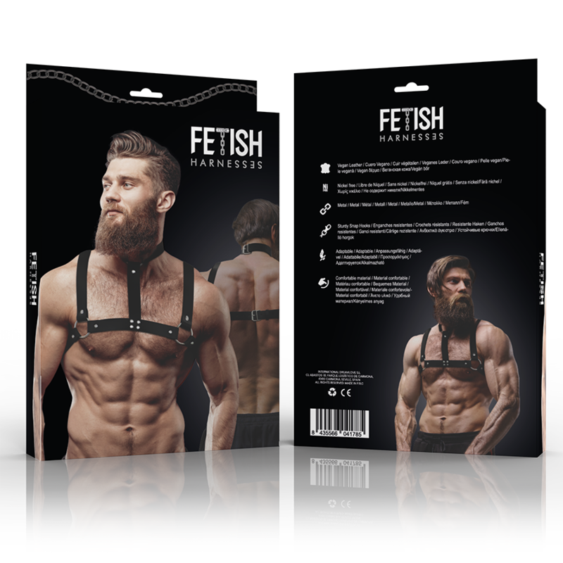 FETISH SUBMISSIVE ATTITUDE - ADJUSTABLE ECO-LEATHER CHEST HARNESS WITH COLLAR FOR MEN