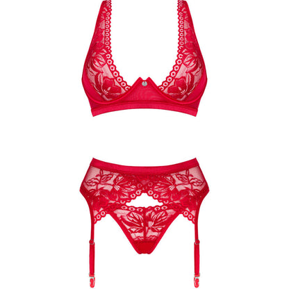 OBSESSIVE - LACELOVE RED THREE-PIECE SET XS/S