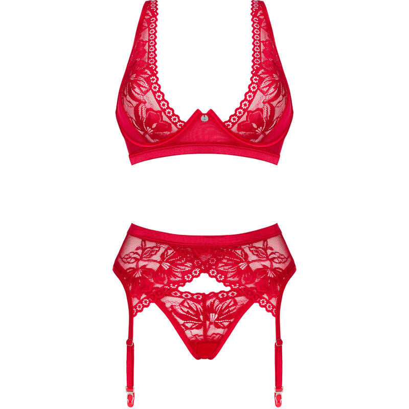 OBSESSIVE - LACELOVE RED THREE-PIECE SET XS/S