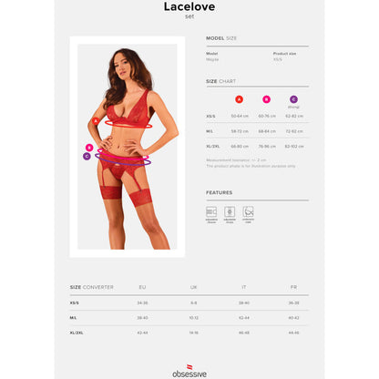 OBSESSIVE - LACELOVE RED THREE-PIECE SET XS/S