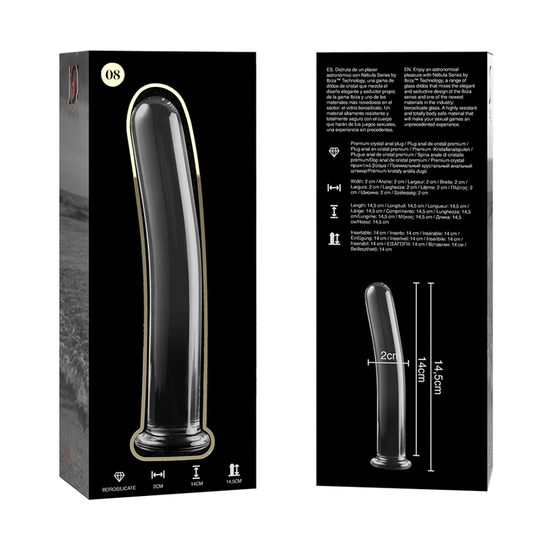 NEBULA SERIES BY IBIZA - MODEL 8 TRANSPARENT BOROSILICATE GLASS DILDO 14.5 CM -O- 2 CM