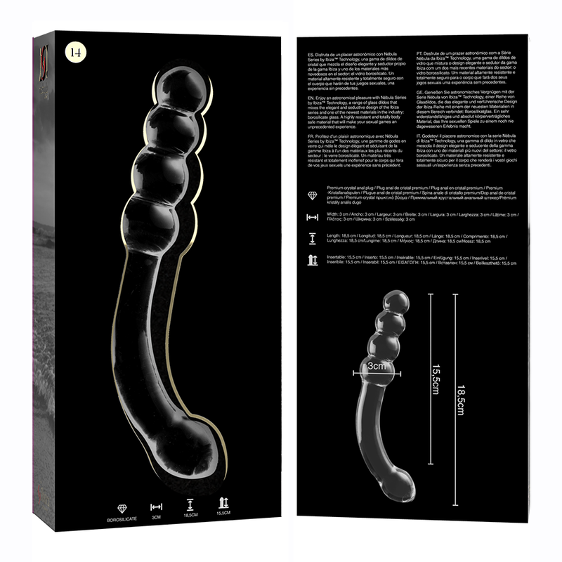 NEBULA SERIES BY IBIZA - MODEL 14 TRANSPARENT BOROSILICATE GLASS DILDO 18.5 CM -O- 3 CM