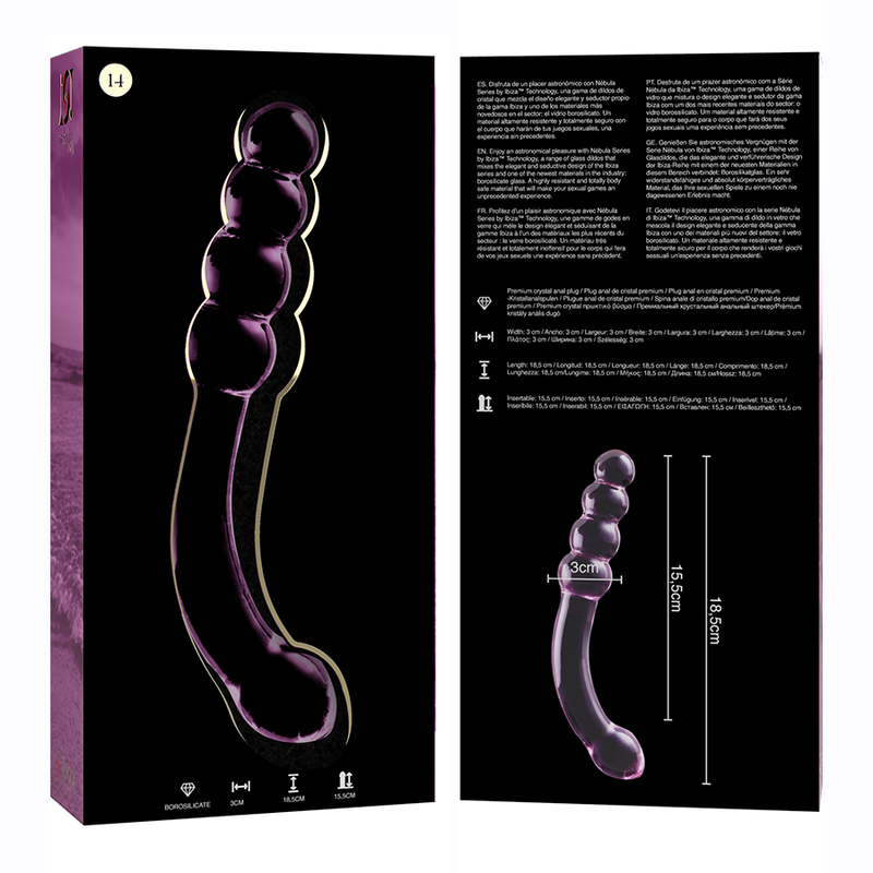 NEBULA SERIES BY IBIZA - MODEL 14 TRANSPARENT BOROSILICATE GLASS DILDO 18.5 CM -O- 3 CM