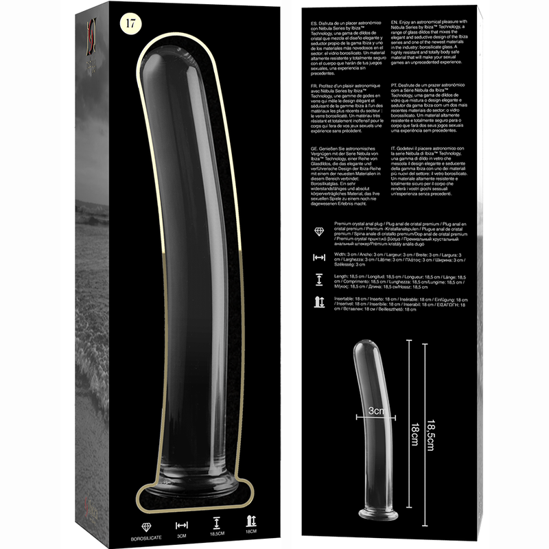 NEBULA SERIES BY IBIZA - MODEL 17 TRANSPARENT BOROSILICATE GLASS DILDO 18.5 CM -O- 3 CM