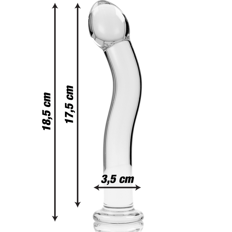 NEBULA SERIES BY IBIZA - MODEL 18 TRANSPARENT BOROSILICATE GLASS DILDO 18.5 CM -OR- 3.5 CM