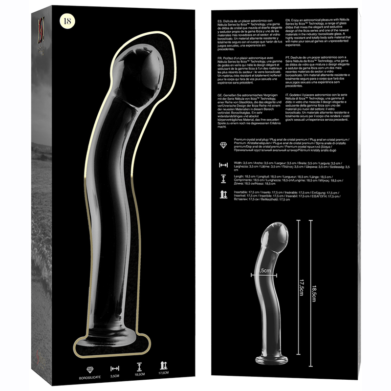 NEBULA SERIES BY IBIZA - MODEL 18 TRANSPARENT BOROSILICATE GLASS DILDO 18.5 CM -OR- 3.5 CM