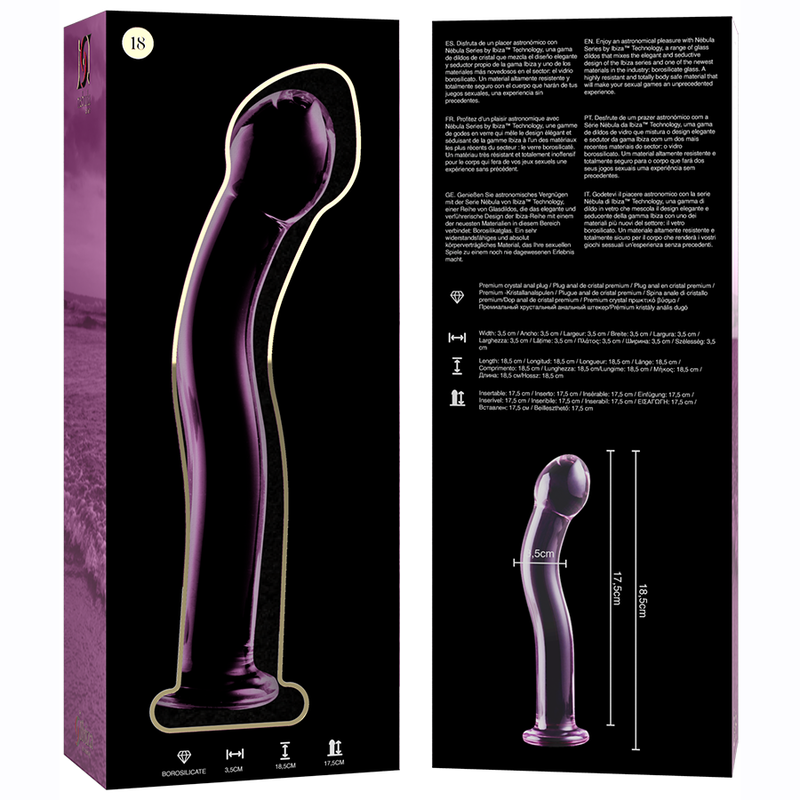 NEBULA SERIES BY IBIZA - MODEL 18 TRANSPARENT BOROSILICATE GLASS DILDO 18.5 CM -OR- 3.5 CM