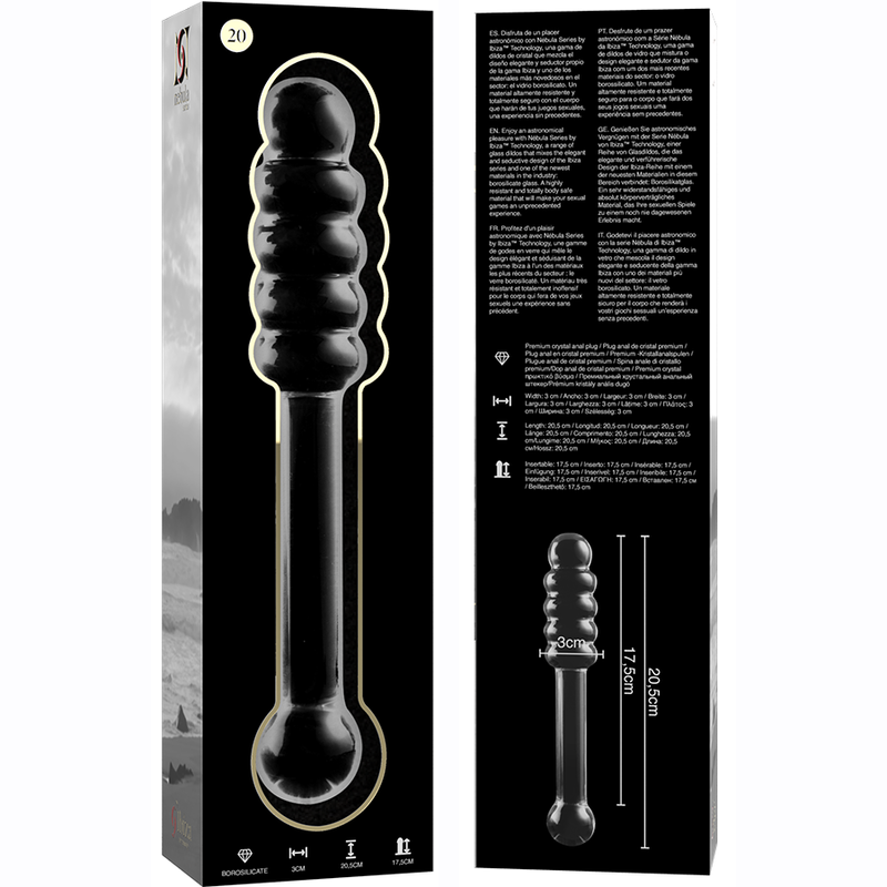 NEBULA SERIES BY IBIZA - MODEL 20 TRANSPARENT BOROSILICATE GLASS DILDO 20.5 CM -O- 3 CM