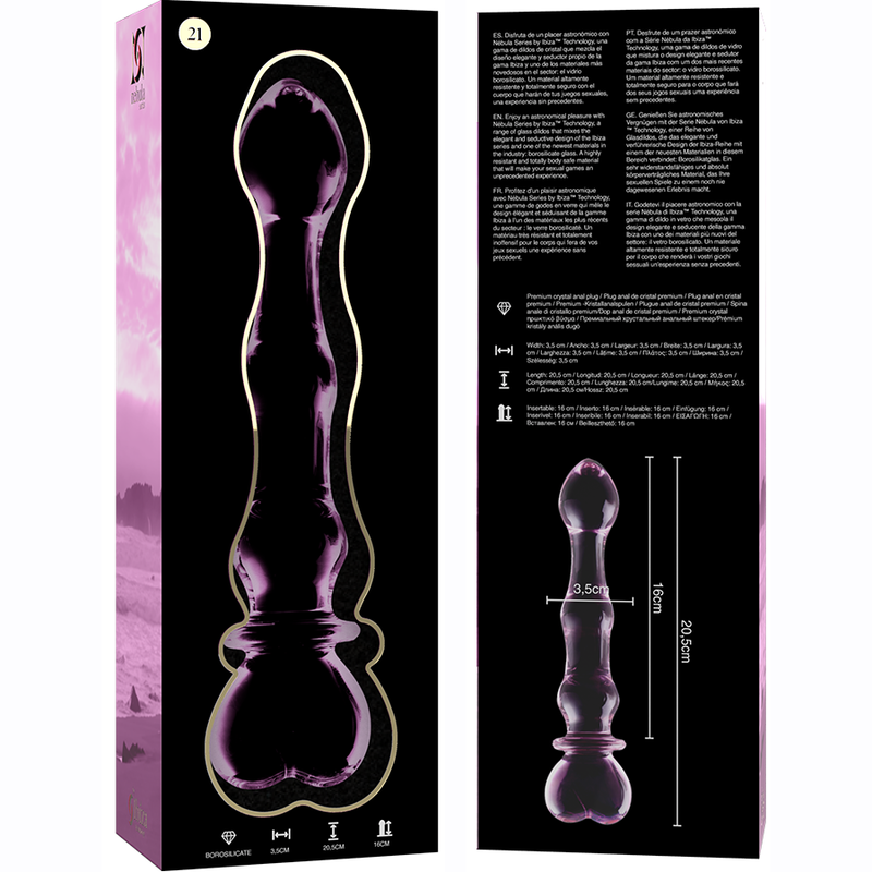 NEBULA SERIES BY IBIZA - MODEL 21 TRANSPARENT BOROSILICATE GLASS DILDO 20.5 CM -OR- 3.5 CM