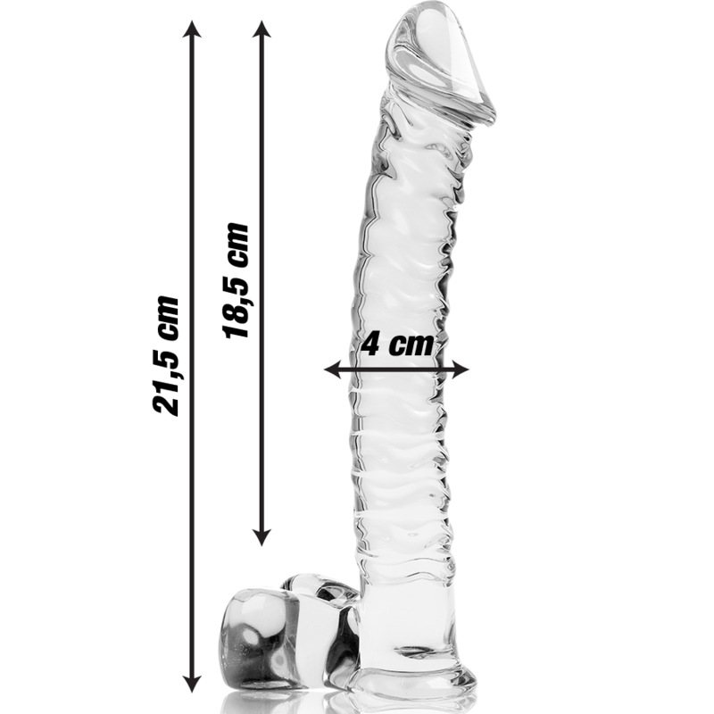 NEBULA SERIES BY IBIZA - MODEL 23 TRANSPARENT BOROSILICATE GLASS DILDO 21.5 CM -OR- 4 CM