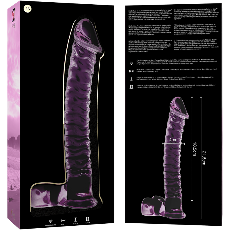 NEBULA SERIES BY IBIZA - MODEL 23 TRANSPARENT BOROSILICATE GLASS DILDO 21.5 CM -OR- 4 CM