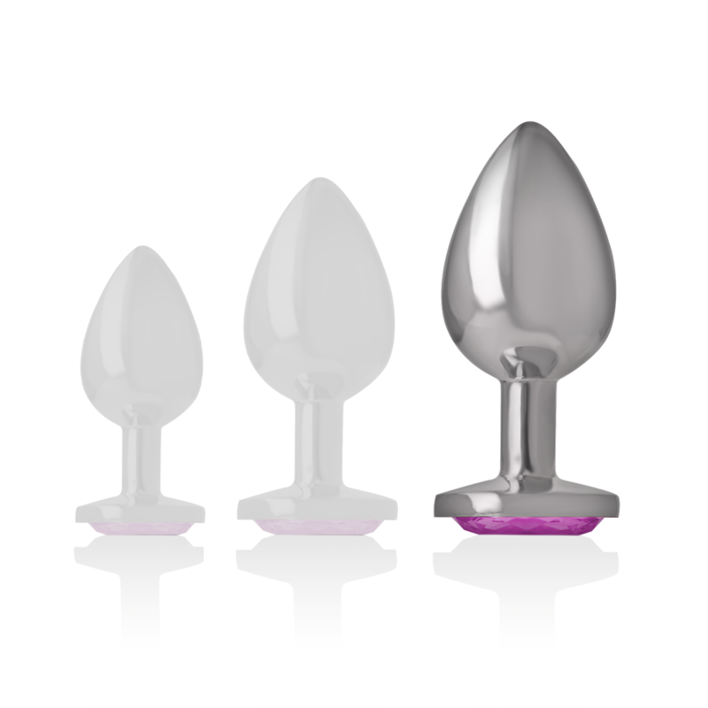 INTENSE - METAL ALUMINUM ANAL PLUG WITH PINK CRYSTAL SIZE L