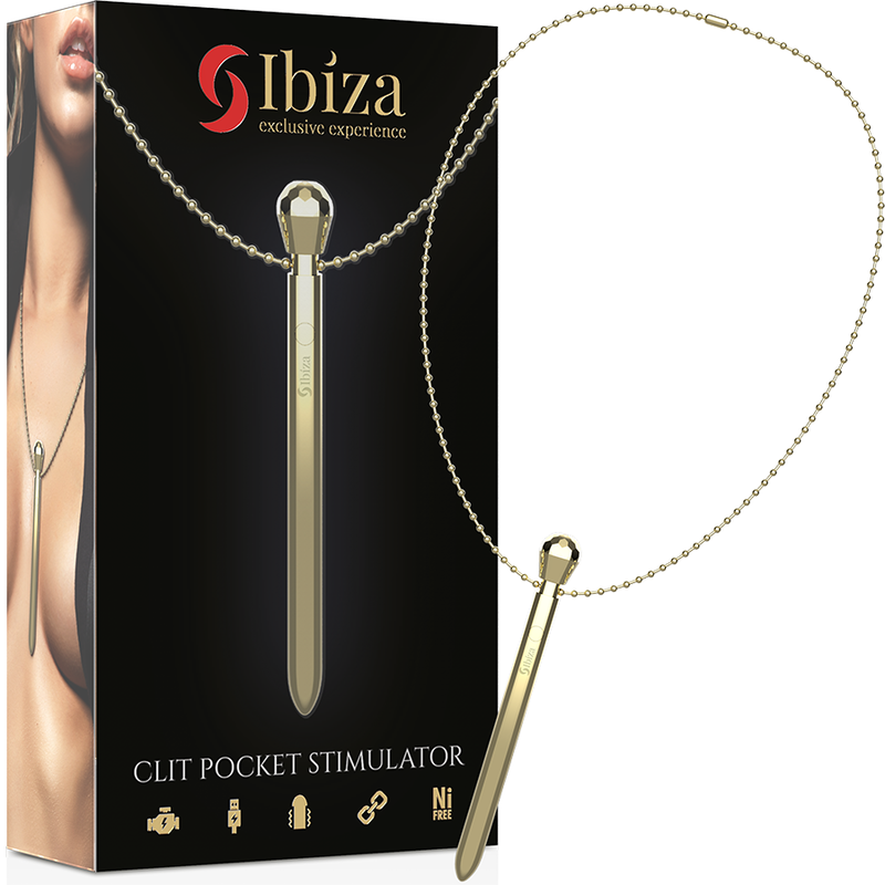 IBIZA - DISCREET DIAMOND STIMULATOR RECHARGEABLE NECKLACE 12 VIBRATION MODES GOLD 12.2 X 1.4