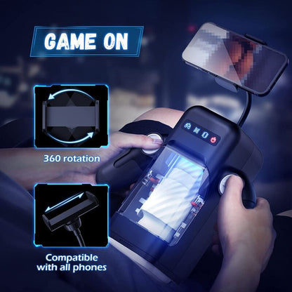 GAME CUP - MALE MASTURBATOR WITH VIBRATION AND HEAT FUNCTION WITH MOBILE PHONE HOLDER - BLACK