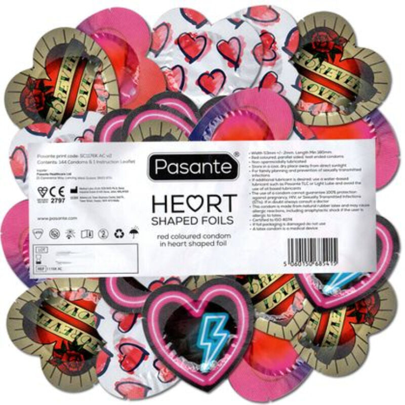 PASANTE - RED HEART-SHAPED CONDOM BAG OF 144 UNITS