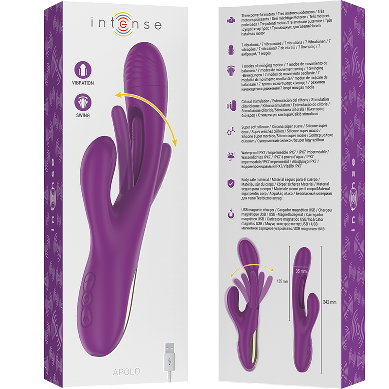 INTENSE - APOLO RECHARGEABLE MULTIFUNCTION VIBRATOR 7 VIBRATIONS WITH OSCILLATING TONGUE PURPLE