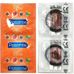 PASANTE - CHOCOLATE FLAVOR CONDOM BAG 144 UNITS