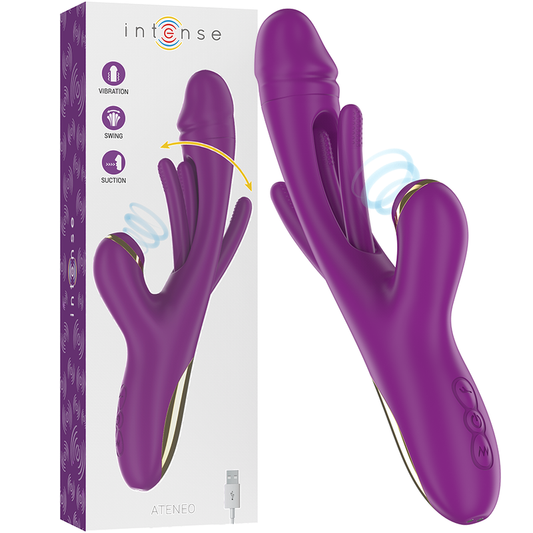 INTENSE - ATENEO RECHARGEABLE MULTIFUNCTION VIBRATOR 7 VIBRATIONS WITH OSCILLATING TONGUE AND PURPLE SUCKER