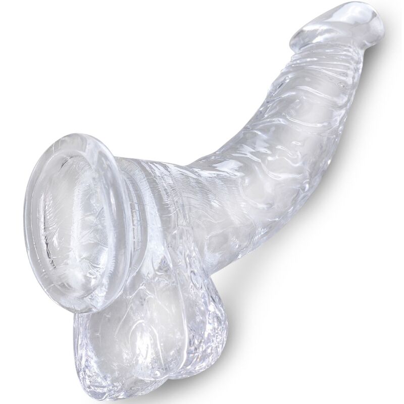 KING COCK - CLEAR REALISTIC CURVED PENIS WITH TESTICLES 16.5 CM TRANSPARENT